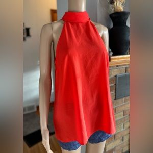 Banana Republic Red  Orange High Tie Neck Sleeveless Blouse Medium